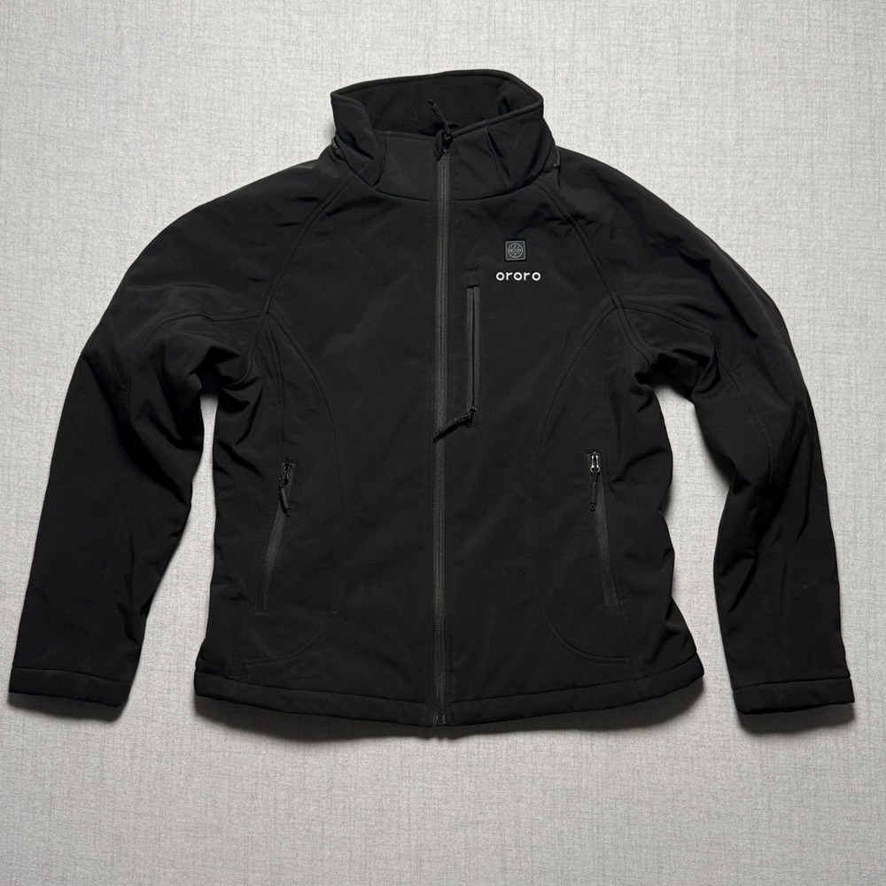 Ororo Heated Softshell Zip Jacket Black Polyester Spandex Lined Womens Size S